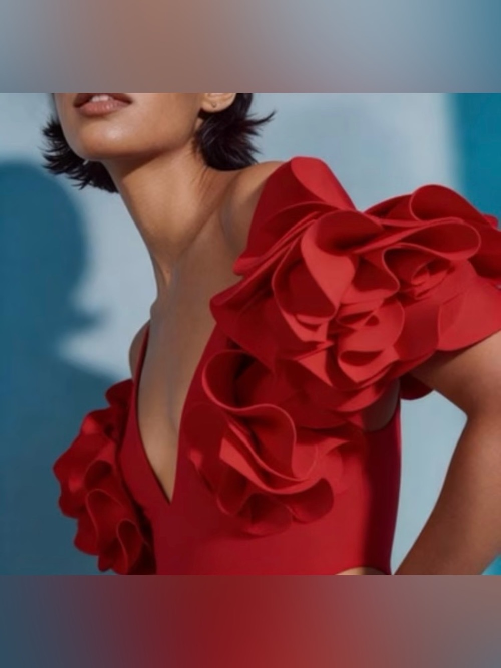 Red Floral Ruffle One-Piece Swimsuit - Picture 3 of 3